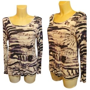 🌹3/15🌹 SIMPLY VERA VERA WANG White And Black Patterned Long Sleeve Shirt